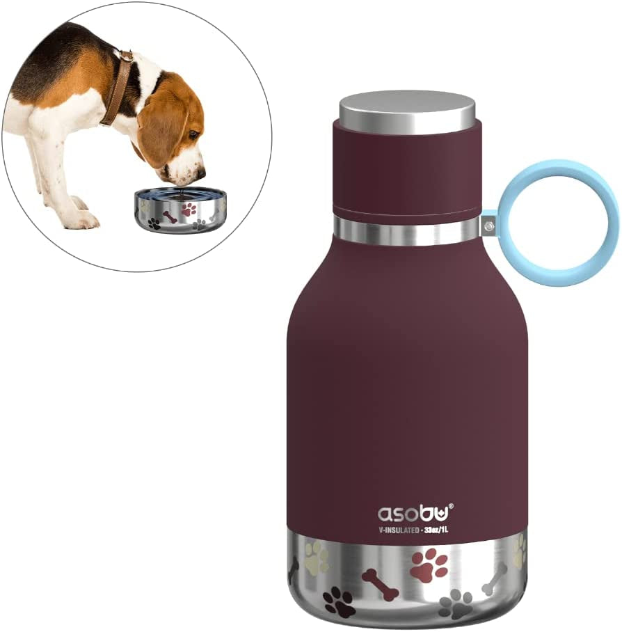 Dog Bowl Attached to Stainless Steel Insulated Travel Bottle 