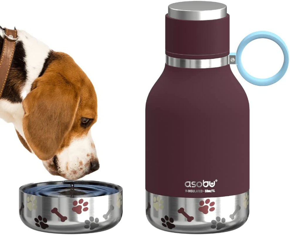 Dog Bowl Attached to Stainless Steel Insulated Travel Bottle 