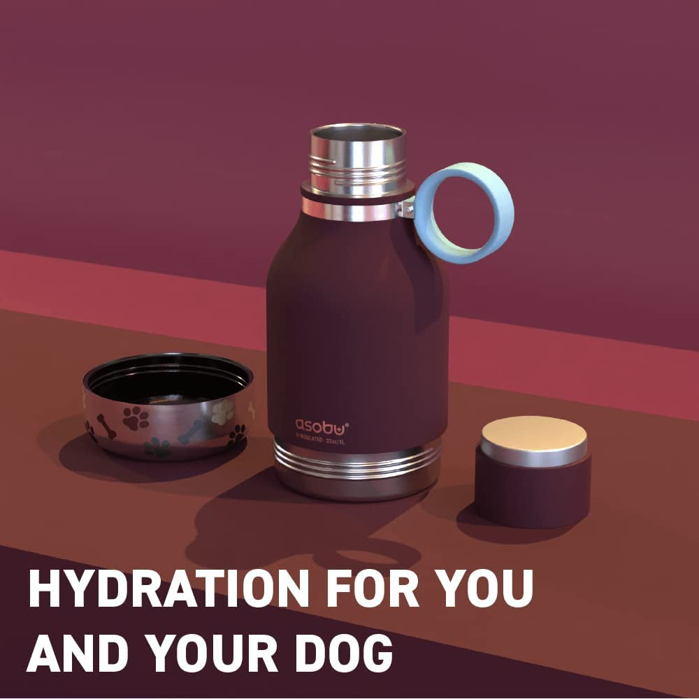 Dog Bowl Attached to Stainless Steel Insulated Travel Bottle 