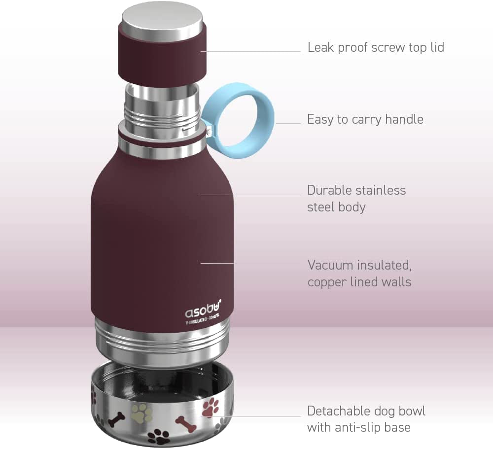 Dog Bowl Attached to Stainless Steel Insulated Travel Bottle 