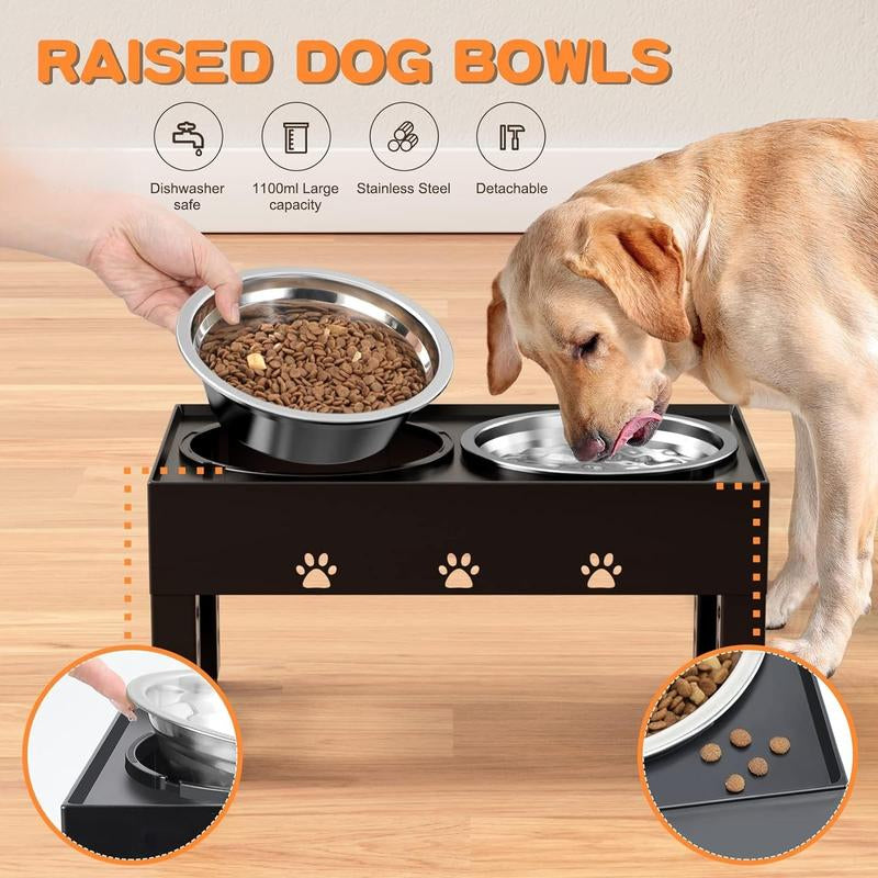 Elevated Dog Bowls 5 Height Adjustable with 2 Stainless Steel Dog Food Bowls Stand Non-Slip No Spill Dog Dish Raised Dog Bowl Adjusts to 3.1”, 9”, 10”, 11”, 12” for Small Medium Large Dogs