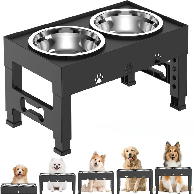 Elevated Dog Bowls 5 Height Adjustable with 2 Stainless Steel Dog Food Bowls Stand Non-Slip No Spill Dog Dish Raised Dog Bowl Adjusts to 3.1”, 9”, 10”, 11”, 12” for Small Medium Large Dogs