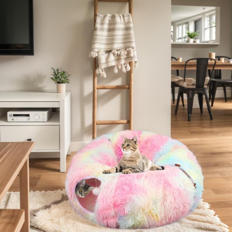 Full Moon Shaped Cat Tunnel Bed with Middle Mat