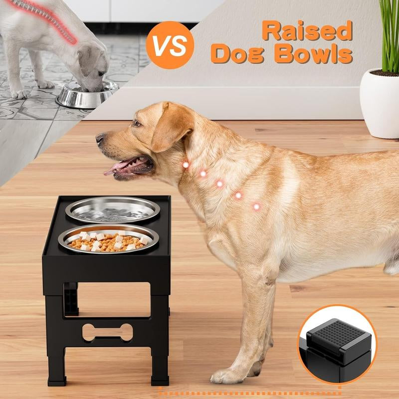 Elevated Dog Bowls 5 Height Adjustable with 2 Stainless Steel Dog Food Bowls Stand Non-Slip No Spill Dog Dish Raised Dog Bowl Adjusts to 3.1”, 9”, 10”, 11”, 12” for Small Medium Large Dogs